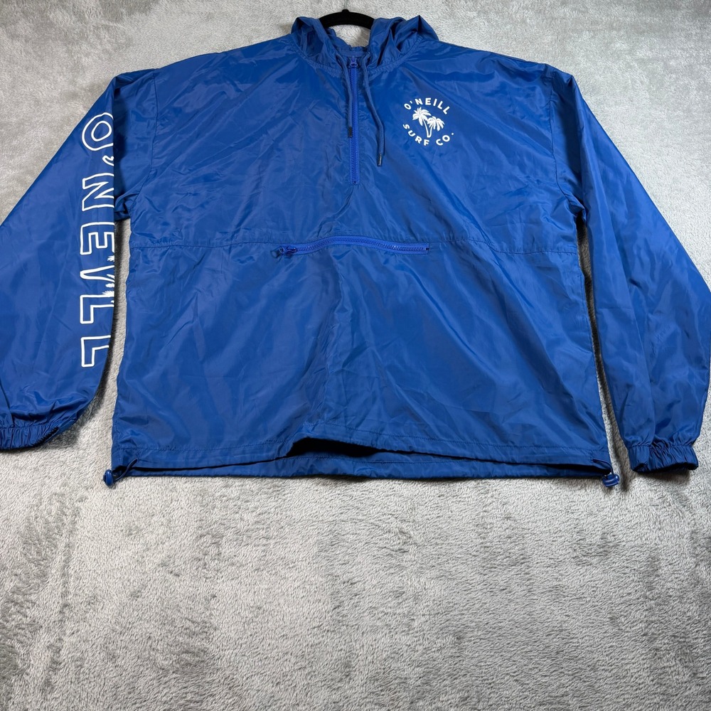 O'Neill Windbreaker Jacket Mens XL Blue Quarter Zip Hooded Surf Center Pocket